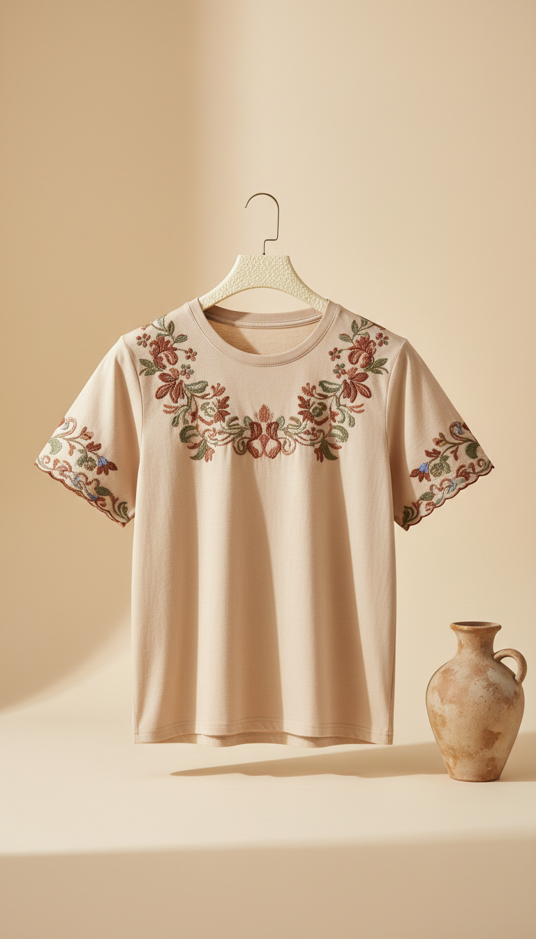 Porcelain Embroidered Cotton Tee